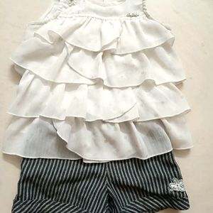 White Frilled Top With Short Set