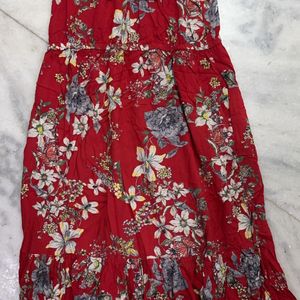 Off Shoulder Red Floral Dress