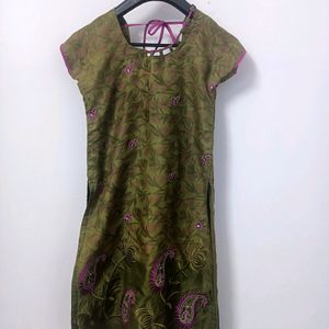 Olive Kurta For Women (Stitched)