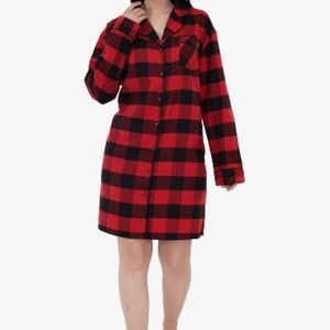 Red& Black Check Cuffed Sleeve Knee Length Shirt