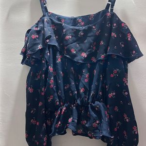 Blue Shrill Frilled Floral Top