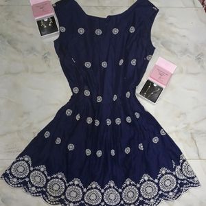 Floral Embroidery Navy Vintage Dress