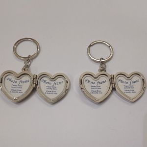 Heart Teddy Metal Photo Frame Keychain 1 Set