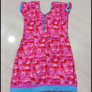 Pink And Blue Kurti Set.