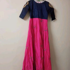 Navy Blue And Pink Women's Gown One Piece