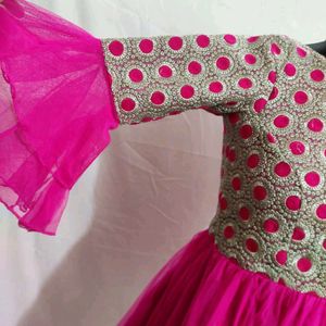 Hot pink Heavy Top With Net bottom And Garara