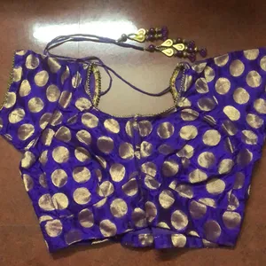 Violet & Gold Polka Dots Blouse Vth Back Knots