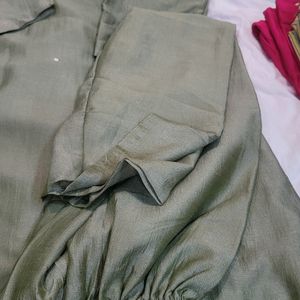 Olive Green Suit With Organza Dupatta