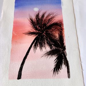 Sunset And Palm tree Canvas Painting (HANDMADE)