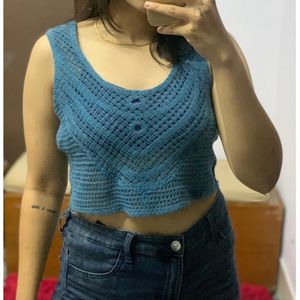 Blue Crochet Acrylic Top