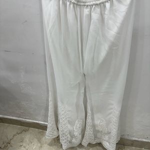 White Never Worn Chikan Embroidery Chiffon Trouser