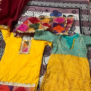 Girls Ethnic Wear Two Shirts With Fulkari Duppata