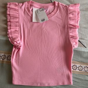 H&M Flutter Sleeve Pastel Pink Top