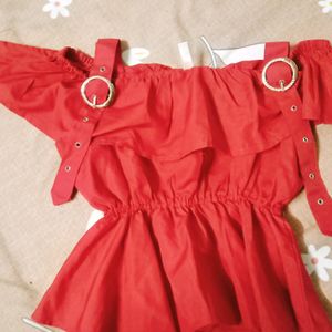 Peplum Top Red Hot Downshoulder