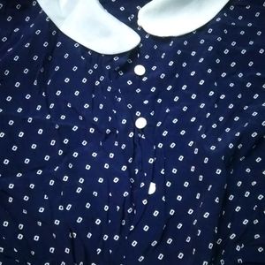 Korean Style Navy Blue Crop Shirt