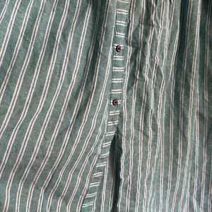 Green And White Strip Long Kurti With Button