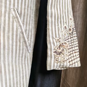 Boys Printed Party/Festive Designer Blazer (Cream)