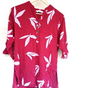 Designer Leaf Printed Maroon Kurti Tunic (Women)