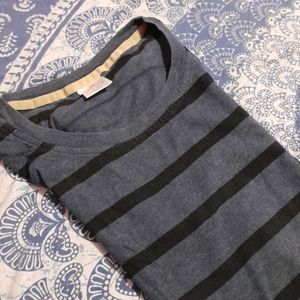 Adidas Black And Grey Striped Tshirt For Her