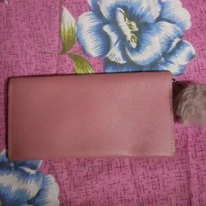 Women's Pink Purse Girl's Mauve Wallet With Pompom