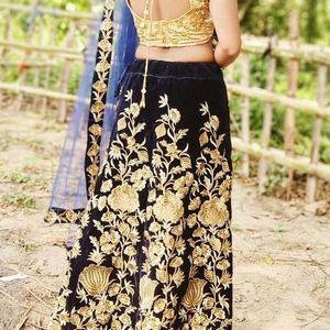 Blue And Gold Valve Lehenga