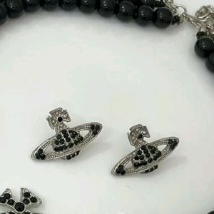 Vivienne Westwood Black Pearl Necklace Earring Set