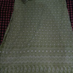 Green knee Lenght Kurti With Embroidery