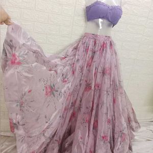 Lavender Lehengacholi With Organza Lehenga