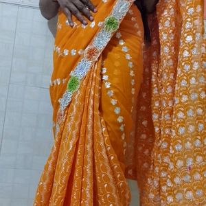 Orange Heavy Work Saree