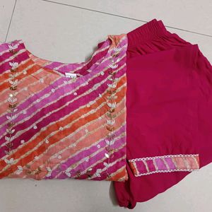 Handwork Lehriya Kurti With Pant