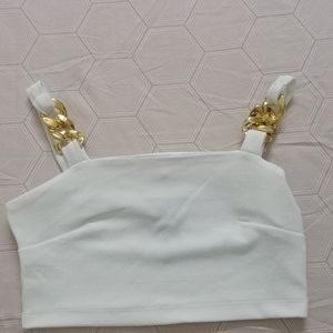 White crop top with golden strap