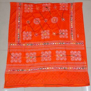 Cotton Dupatta With Mirror Work.