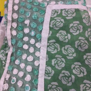 Half Green And White Saree