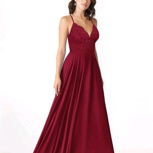 Maroon Lace Chiffon Gown