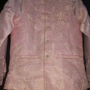 Peach Colour Kurta With Nehru Jacket