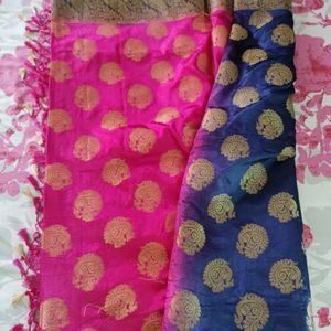 Pink And Blue Art Silk Saree For Women