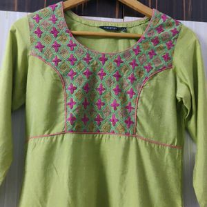 melange olive green kurti