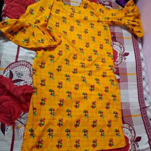 Homemade Full Set Yellow Flower Kurta With Palazzo