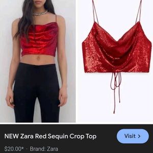 Zara Red Sequine Crop Top