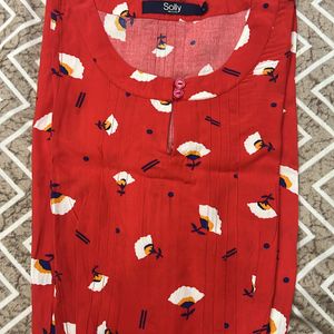 Allen Solly Brand Tomato Red Flower Printed Colour