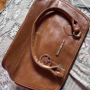 Brown Textured  Handbag For Women