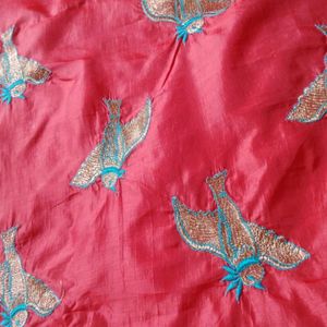 Red Bird Embroidery Design Saree