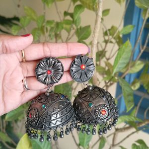 Big Jhumka With Red Stones