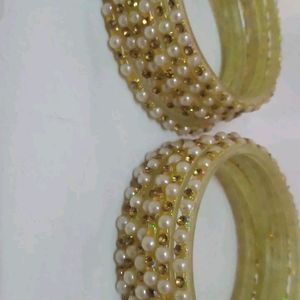 Combo Of  Pearl Bangle Set And A Golden Jumka