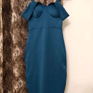 Teal Corset Bodycon Off Shoulder Dress