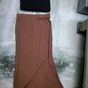 Ribbed Side Slit Skirt & Full Hand Shirt