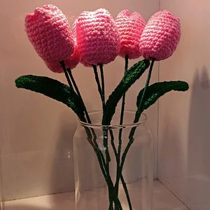 Pack Of 6 Crochet Pink Tulips 🌷