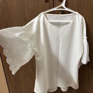 Cute Japanese High Low Bell Sleeve White Top