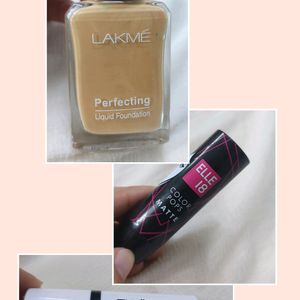 Two Unused Lipsticks + Lakme Liquid Foundation