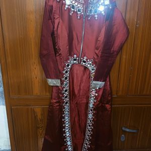 Women Indowesten Dress Maroon With Golden Colour